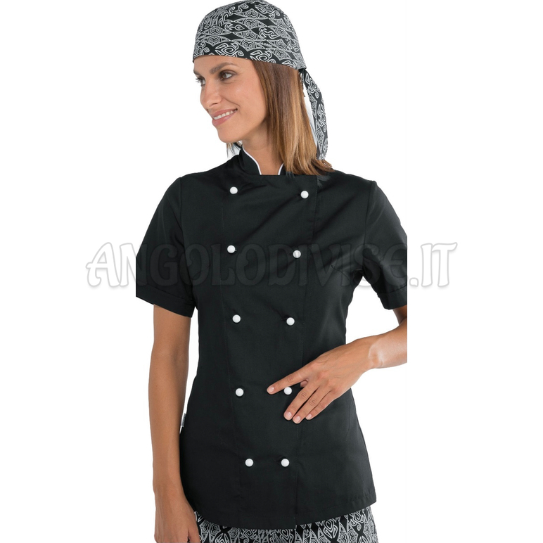 ISACCO GIACCA LADY EXTRA LIGHT MEZZA MANICA NERO + BIANCO 65% POLYESTER  35% COTTON