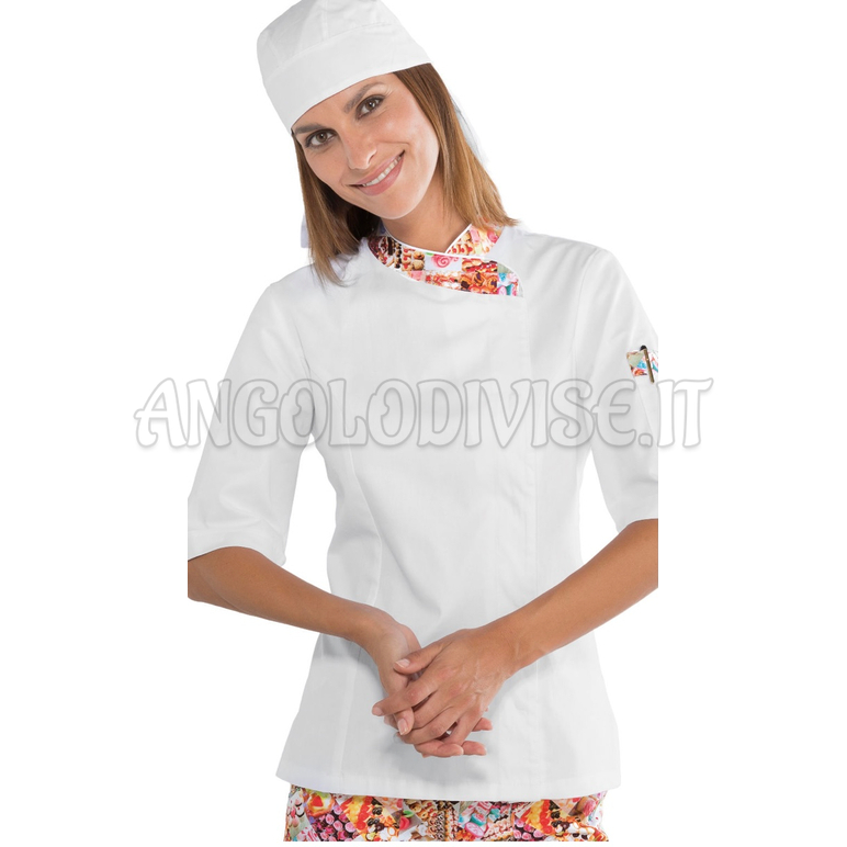 ISACCO GIACCA LADY SNAPS MEZZA MANICA BIANCO+DELICIOUS 100 % COTTON