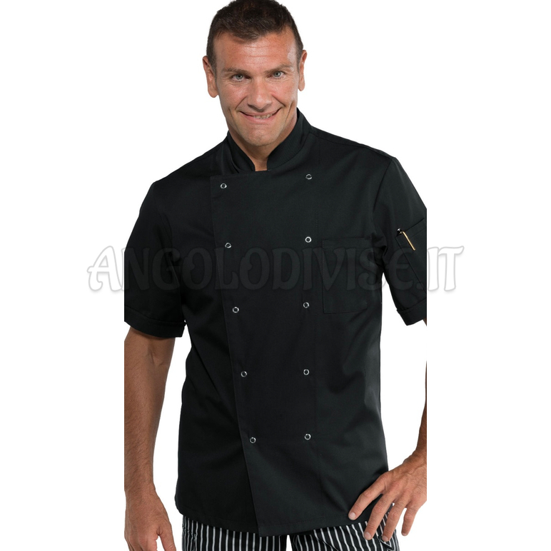 ISACCO GIACCA CUOCO BOTTONI A PRESSIONE MEZZA MANICA NERO 65% POLYESTER  35% COTTON