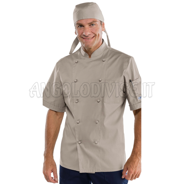 ISACCO GIACCA CUOCO TORTORA MEZZA MANICA 65% POLYESTER  35% COTTON