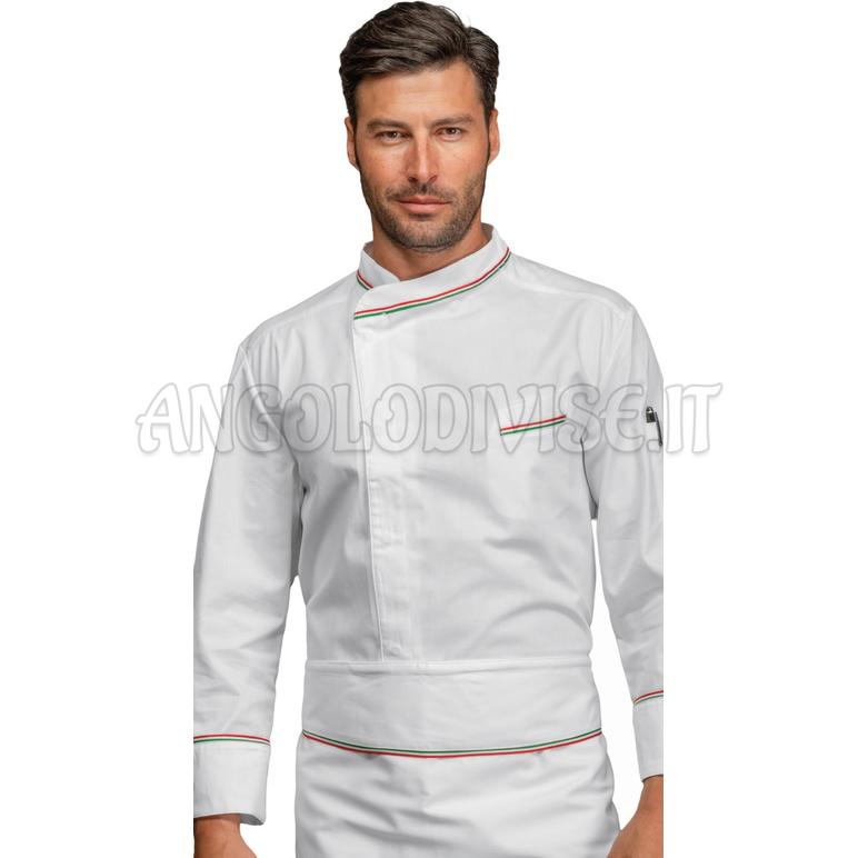 ISACCO GIACCA CUOCO BILBAO BIANCO+TRICOLORE 100 % COTTON