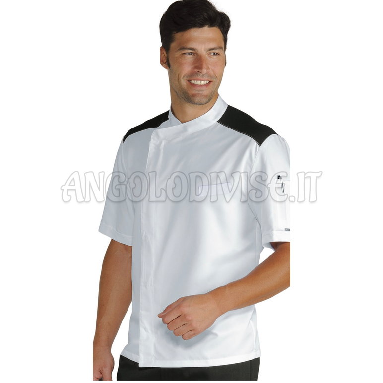 ISACCO GIACCA CUOCO MALAGA MICROFOR M/M BIANCO+NERO 100 % COTTON