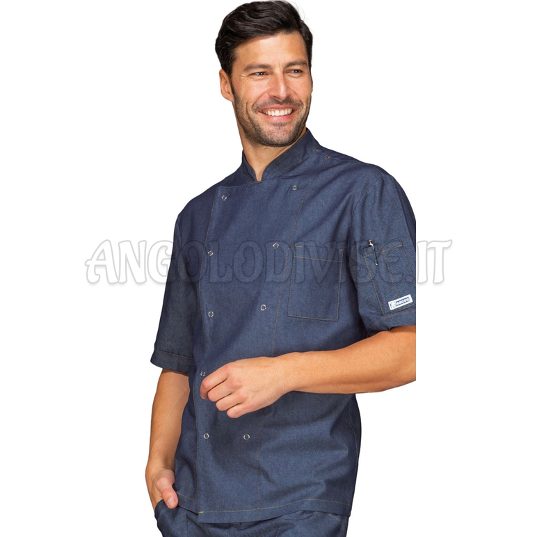 ISACCO GIACCA CUOCO JEANS BOTTONI A PRESSIONE M/M 100 % COTTON