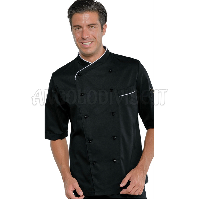 ISACCO GIACCA PANAMA SLIM MEZZA MANICA NERO + BIANCO 65% POLYESTER  35% COTTON