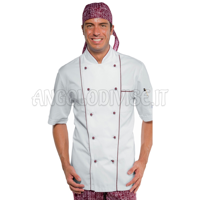 ISACCO GIACCA CUOCO BORDEAUX CHEF MEZZA MANICA 100 % COTTON