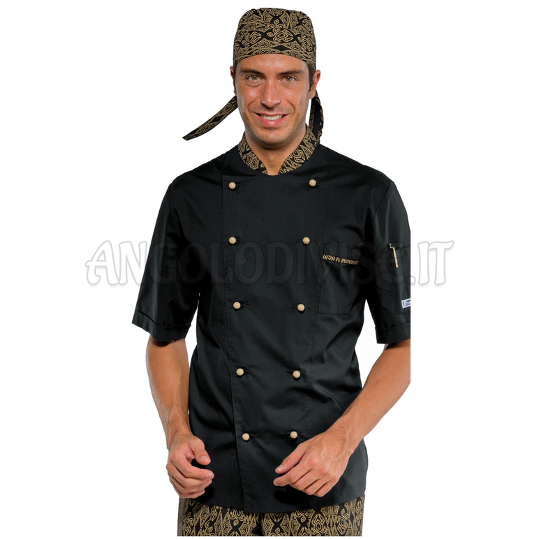ISACCO GIACCA CUOCO EXTRA LIGHT MEZZA MANICA NERO+MAORI 92 65% POLYESTER  35% COTTON