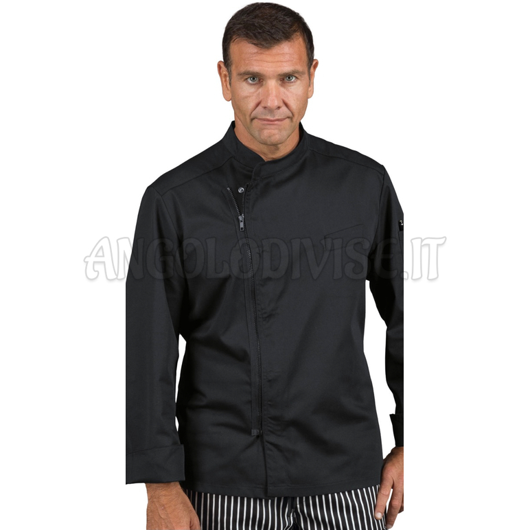 ISACCO GIACCA BILBAO ZIP NERO 65% POLYESTER  35% COTTON