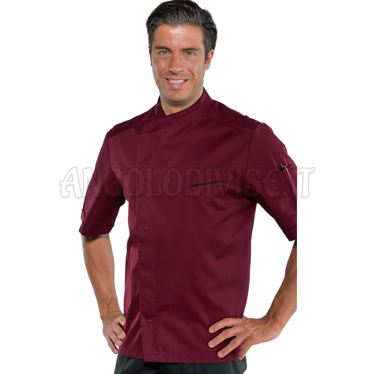 ISACCO GIACCA CUOCO BILBAO MEZZA MANICA BORDEAUX+NERO 65% POLYESTER  35% COTTON