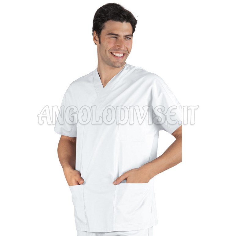 ISACCO CASACCA COLLO A V BIANCO UNISEX 100 % COTTON
