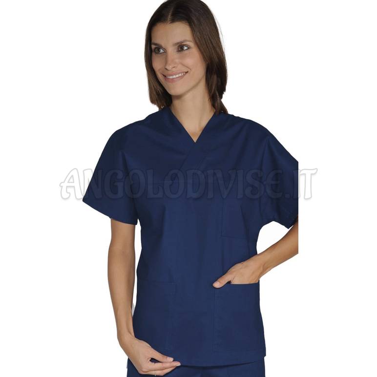 ISACCO CASACCA COLLO A V BLU UNISEX 100 % COTTON