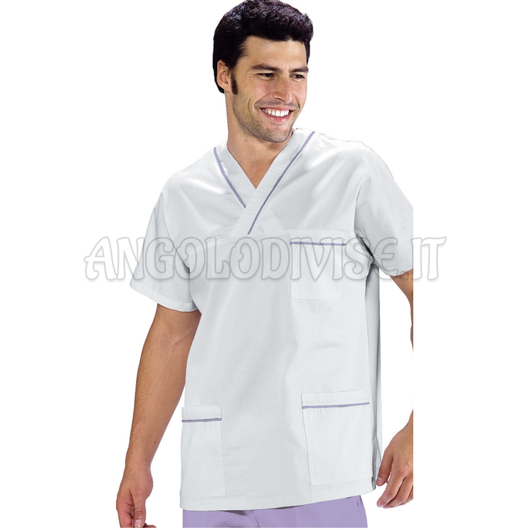 ISACCO CASACCA COLLO A V BIANCO +PROF. LILLA 100 % COTTON