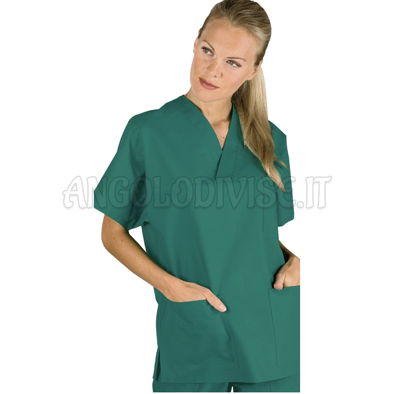 ISACCO CASACCA COLLO A V VERDE CHIRURGIA UNISEX 100 % COTTON