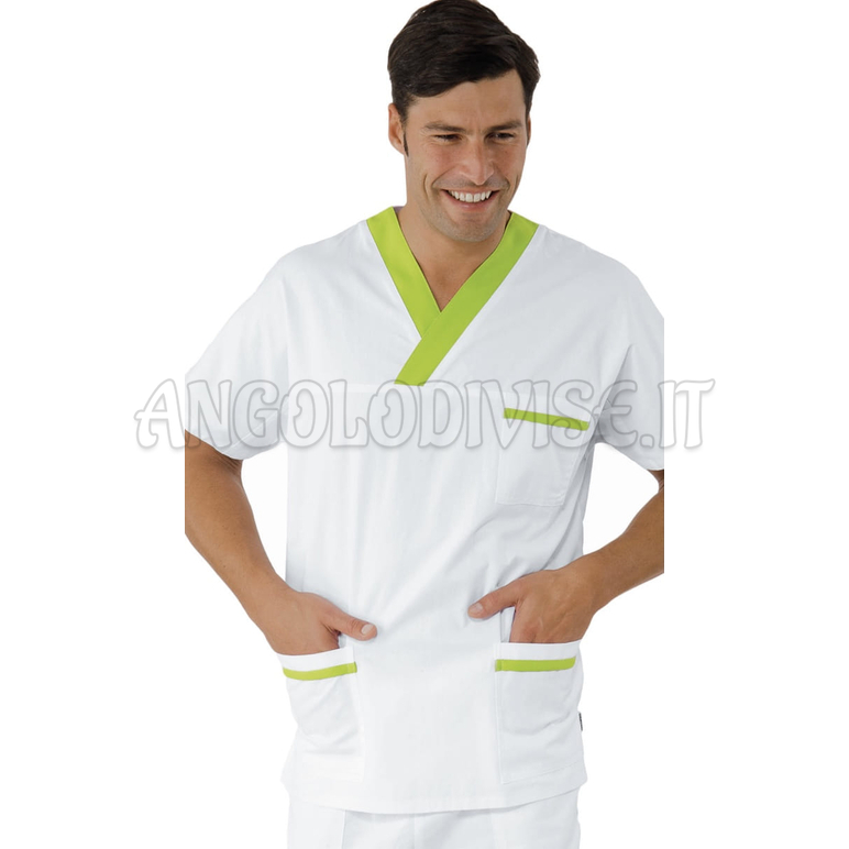 ISACCO CASACCA COLLO A V BIANCO+ MELA UNISEX 100 % COTTON
