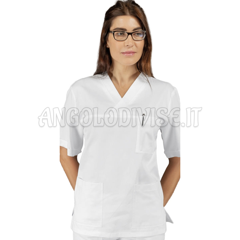 ISACCO CASACCA COLLO A V BIANCO M/M UNISEX 100 % COTTON