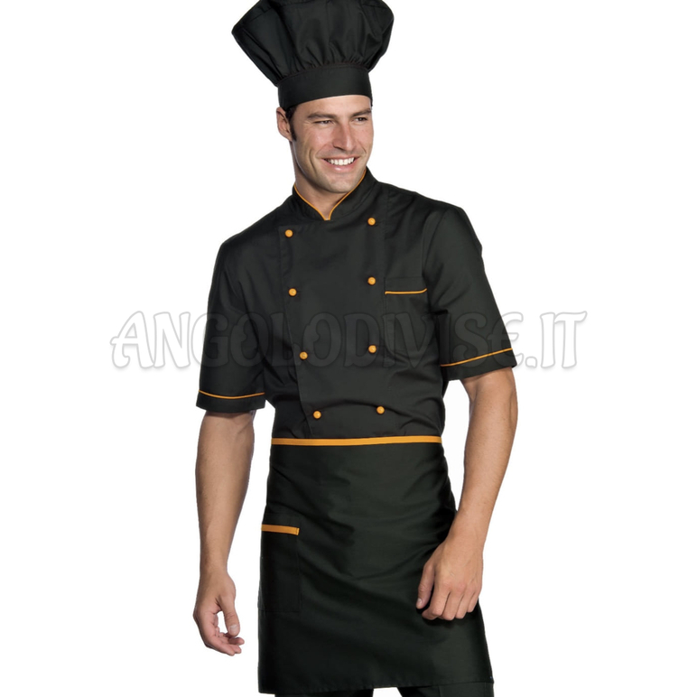 ISACCO GREMBIULE VITA CM 70X46 C/TASCA NERO+ALBICOCCA 65% POLYESTER  35% COTTON
