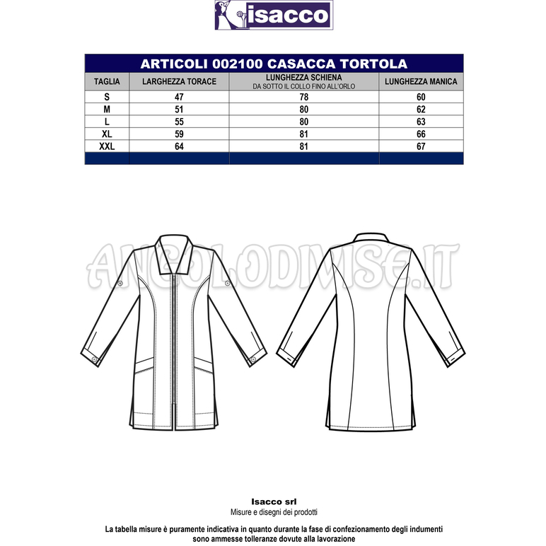 ISACCO CASACCA TORTOLA M/M BIANCO+ MELA 65% POLYESTER  35% COTTON