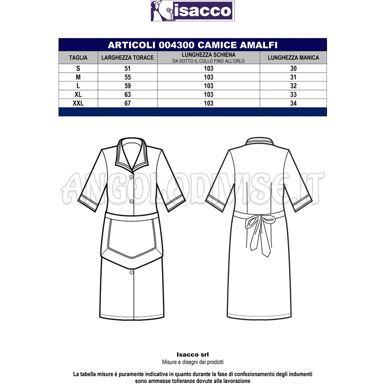 ISACCO CAMICE AMALFI CON GREMBIULINO R. BORDEAUX 65% POLYESTER  35% COTTON