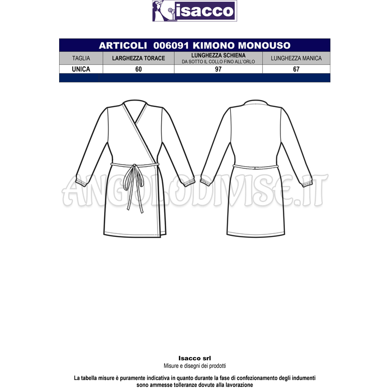 ISACCO KIMONO MANICA LUNGA MONOUSO NERO IN TESSUTO LAVABILE 100 % POLYESTER