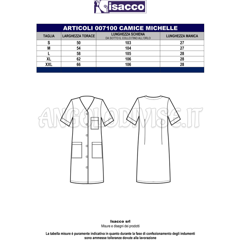 ISACCO CAMICE MICHELLE BIANCO 100% COTTON PIQUET