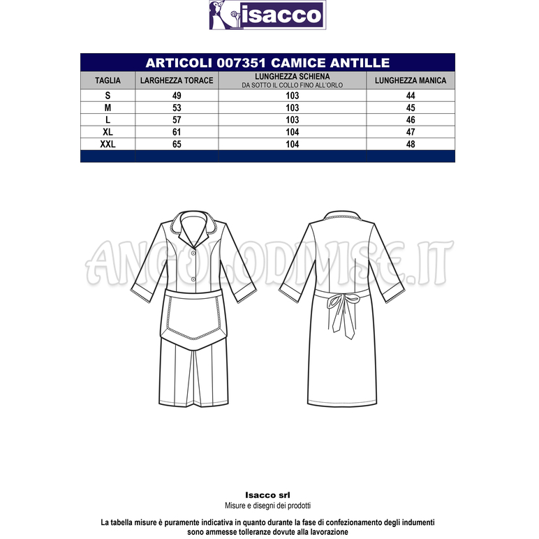 ISACCO CAMICE LIPARI CON GREMBIULINO R.NERO 100% COTTON PIQUET