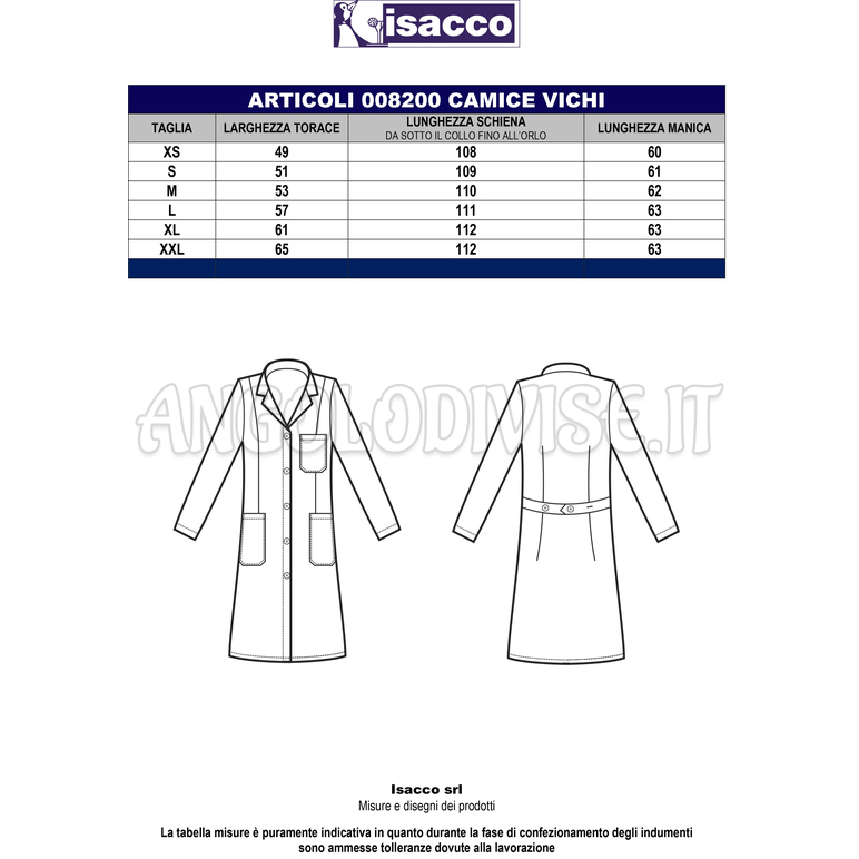 ISACCO CAMICE DONNA VICHY M/M BIANCO 100 % COTTON