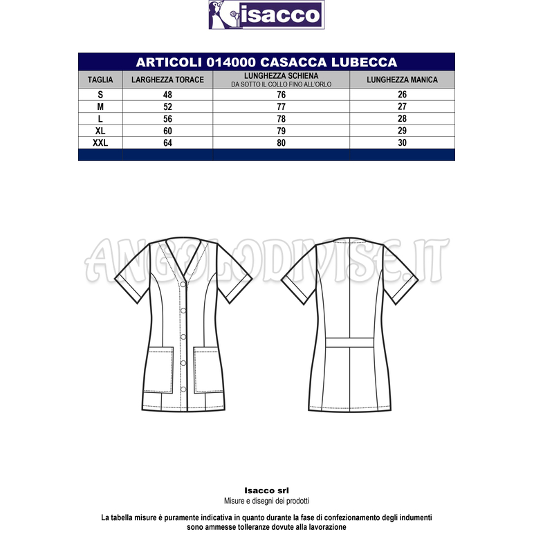 ISACCO CASACCA LUBECCA BIANCO 65% POLYESTER  35% COTTON