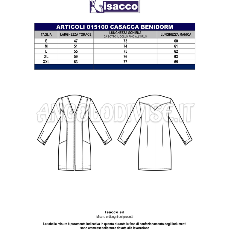 ISACCO CASACCA BENIDORM AZZURRO 65% POLYESTER  35% COTTON