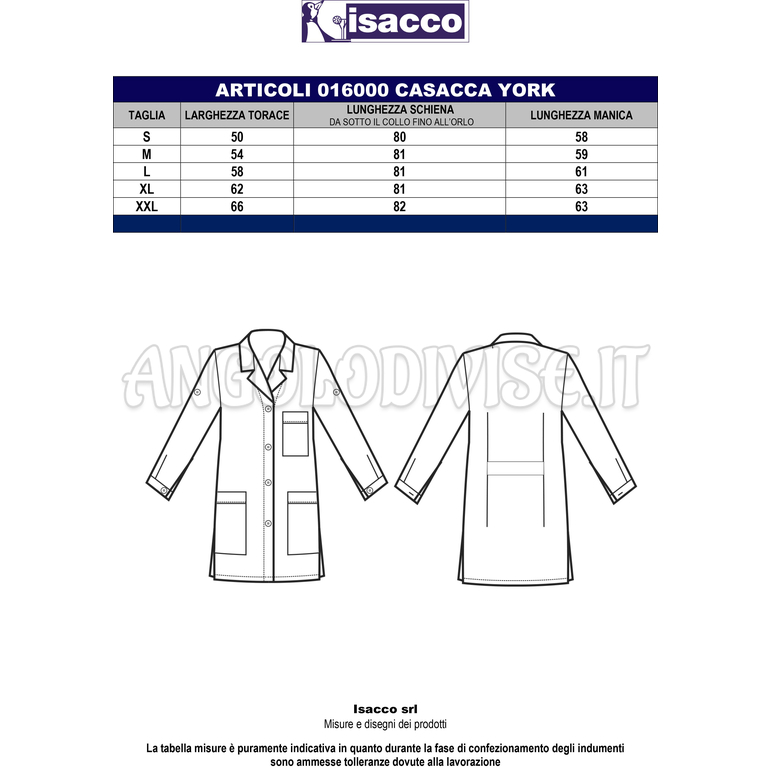 ISACCO CASACCA YORK AZZURRA+R.AZZURRO 65% POLYESTER  35% COTTON