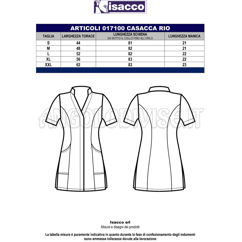 ISACCO CASACCA RIO BIANCO 65% POLYESTER  35% COTTON