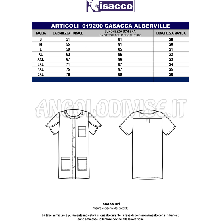 ISACCO CASACCA ALBERVILLE BIANCO 5XL 100 % COTTON