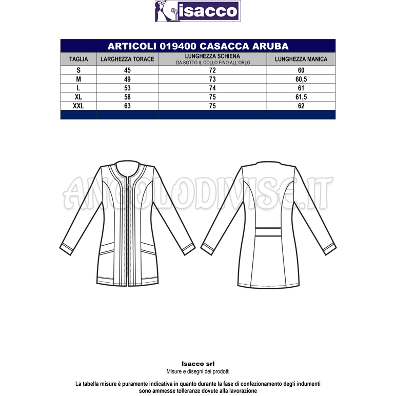 ISACCO CASACCA ARUBA BIANCO 65% POLYESTER  35% COTTON