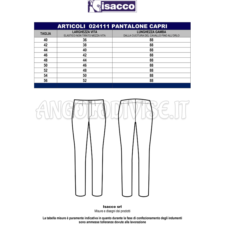 ISACCO PANTALONE CAPRI NERO 96% POLYESTER 4% SPANDEX - SUPER STRETCH