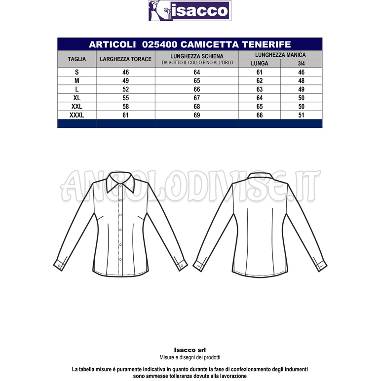 ISACCO CAMICETTA TENERIFE STRETCH M/M BIANCO 97% COTTON  3% SPANDEX