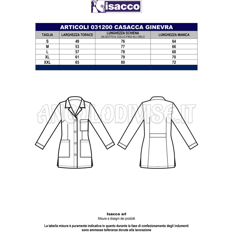 ISACCO CASACCA GINEVRA POLSO IN MAGLIA BIANCO 100 % COTTON