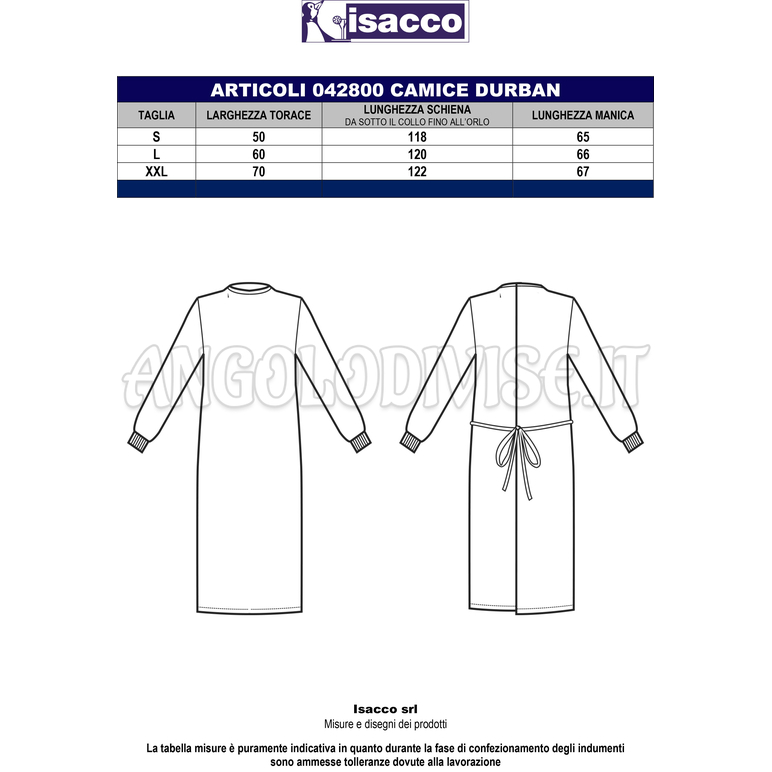 ISACCO CAMICE DURBAN VERDE CHIRURGIA 100 % COTTON