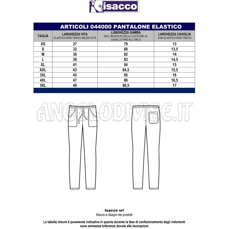ISACCO PANTALACCIO NERO 3XL 65% POLYESTER  35% COTTON