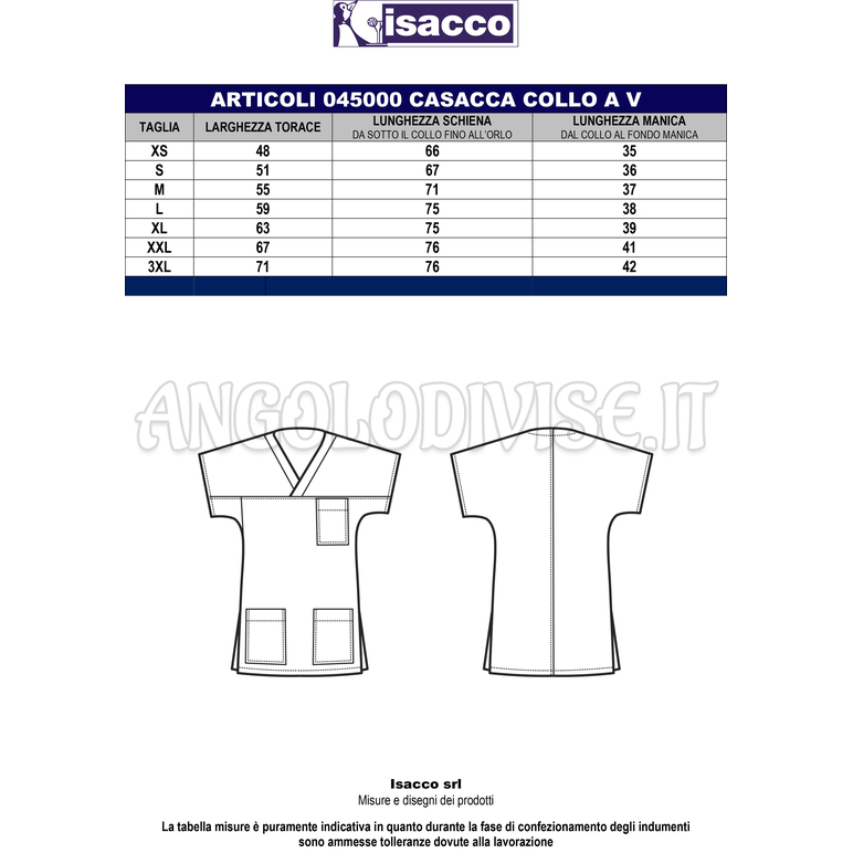 ISACCO CASACCA COLLO A V SMILE 100 % COTTON