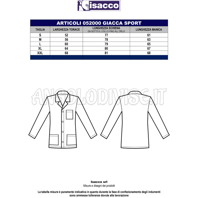 ISACCO GIACCA SPORT M/M BIANCO 100 % COTTON