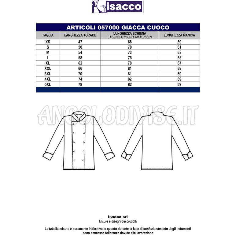 ISACCO GIACCA CUOCO PRESTIGE 4XL 100 % COTTON