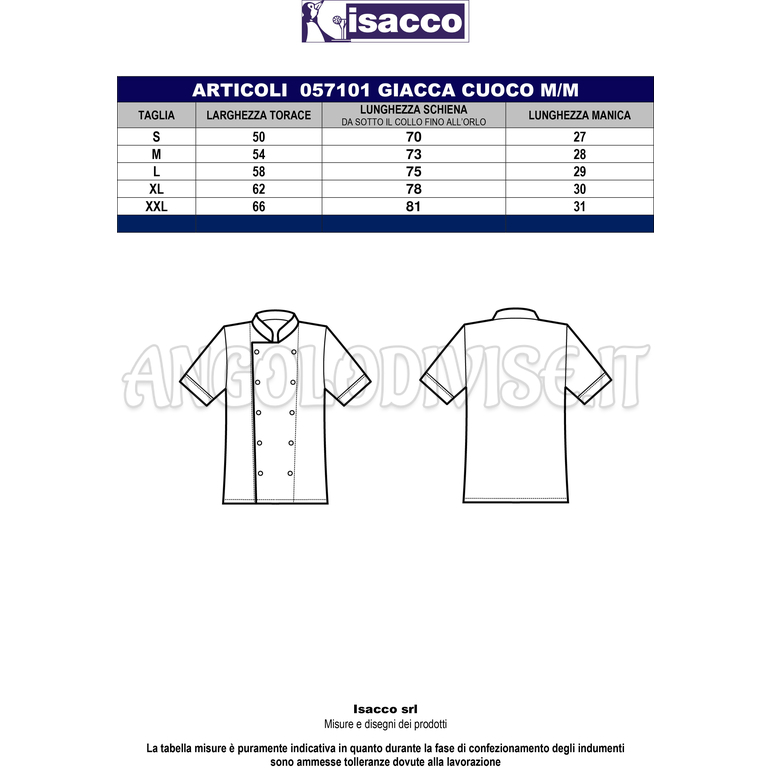 ISACCO GIACCA CUOCO EXTRA LIGHT M/M BIANCO 65% POLYESTER  35% COTTON