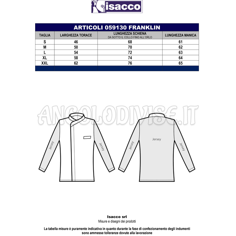 ISACCO GIACCA FRANKLIN JERSEY BIANCO 65% POLYESTER  35% COTTON