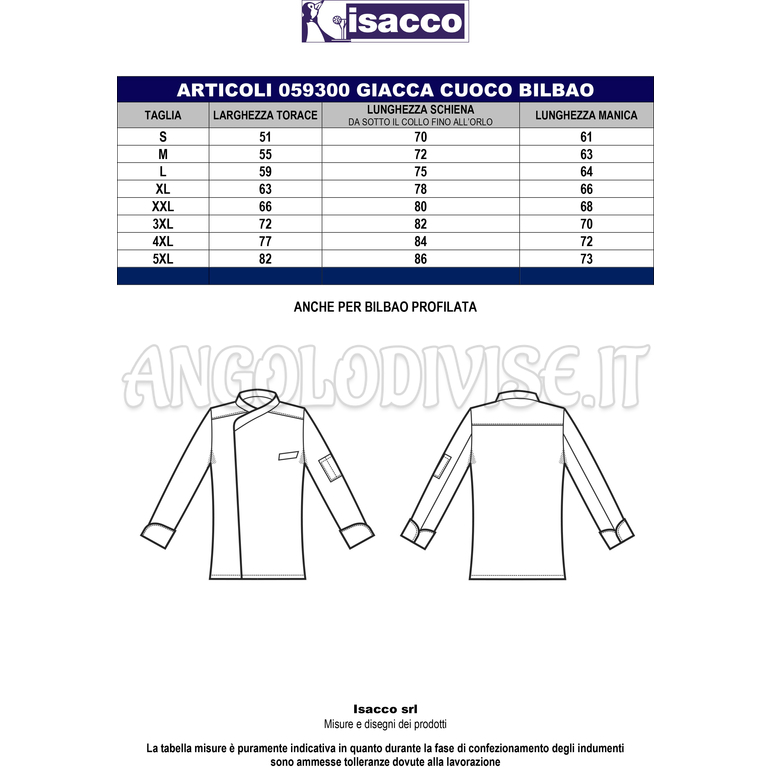 ISACCO GIACCA CUOCO BILBAO MEZZA MANICA GRIGIO 65% POLYESTER  35% COTTON