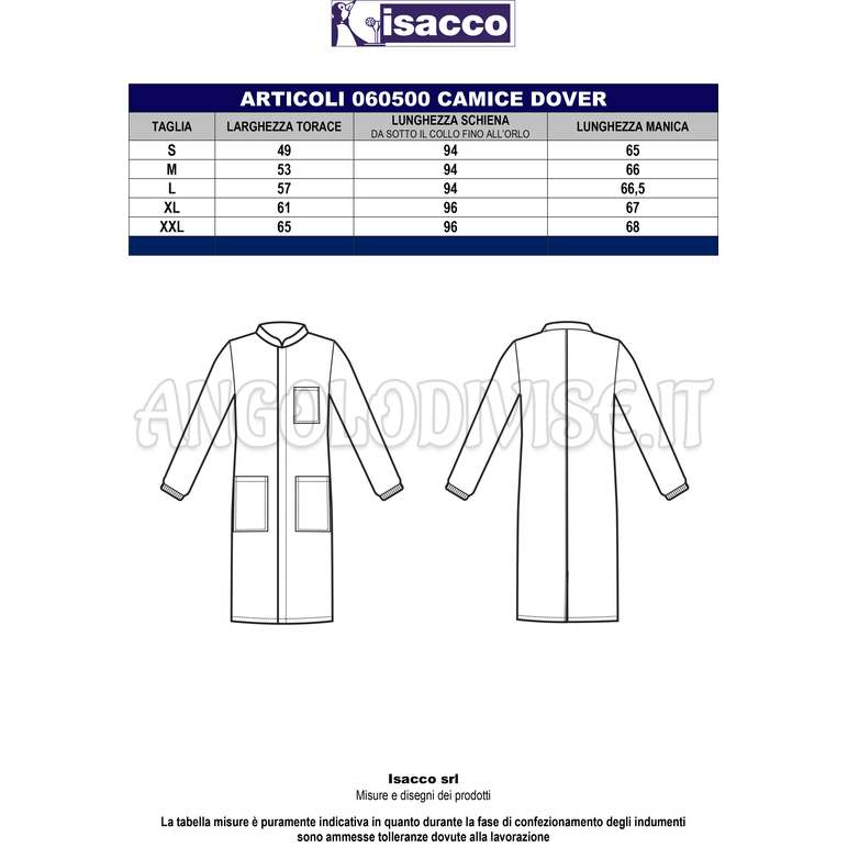 ISACCO CAMICE DOVER POLSI IN MAGLIA BIANCO 100 % COTTON