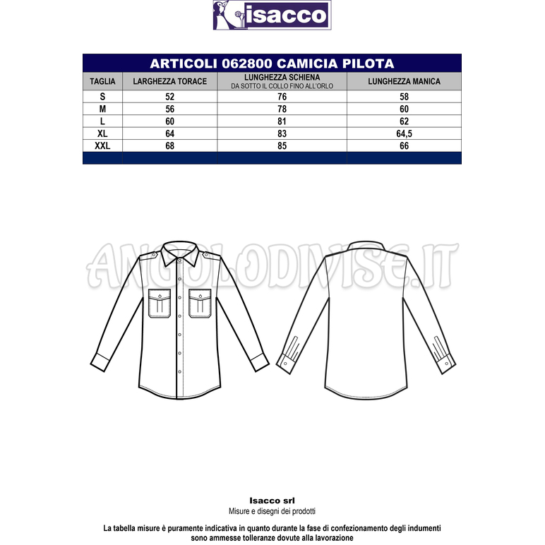 ISACCO CAMICIA PILOTA AZZURRO 65% POLYESTER  35% COTTON