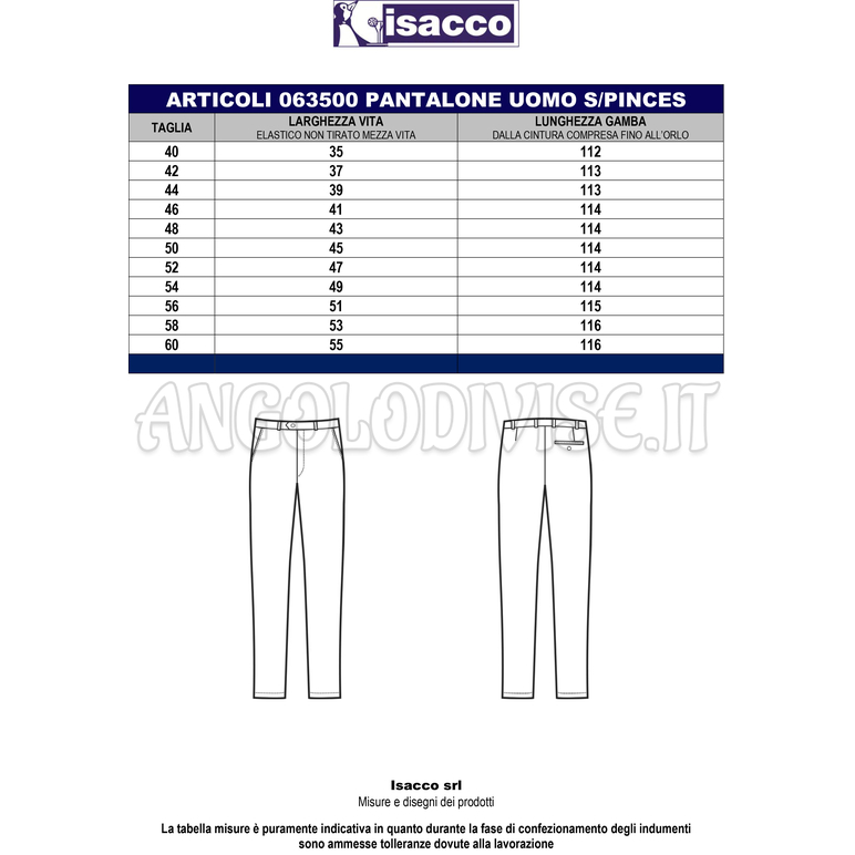 ISACCO PANTALONE UOMO S/PINCES FODER. FRESCO LANA NERO 100% WOOL (LANA)