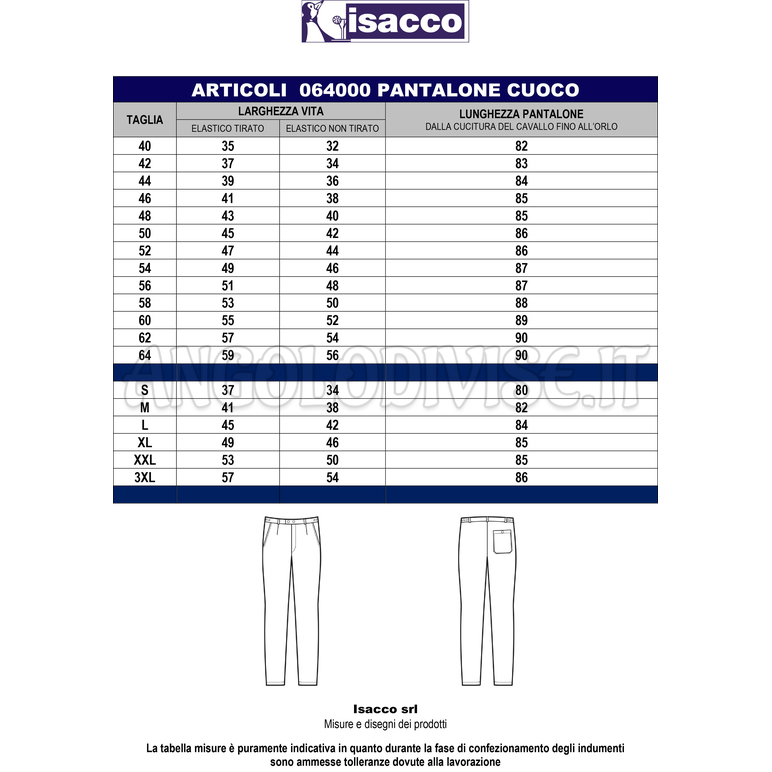 ISACCO PANTALONE LAVORO BIANCO 100 % COTTON