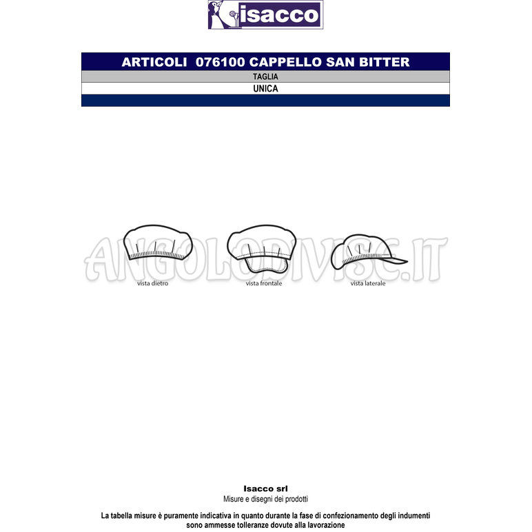 ISACCO CAPPELLO S.BITTER BIANCO 65% POLYESTER  35% COTTON