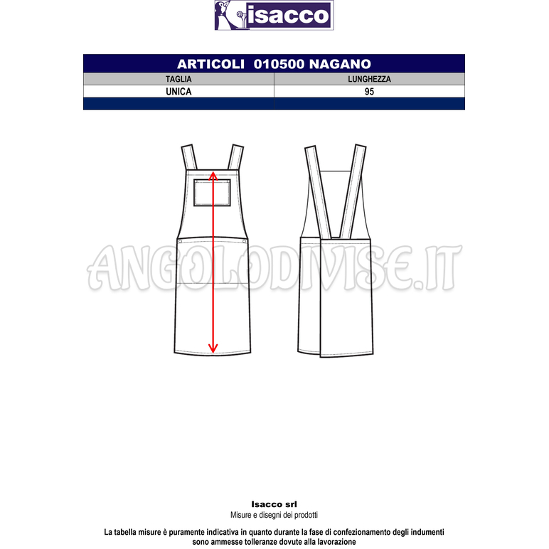 ISACCO GREMBIULE NAGANO CORDA 100 % POLYESTER