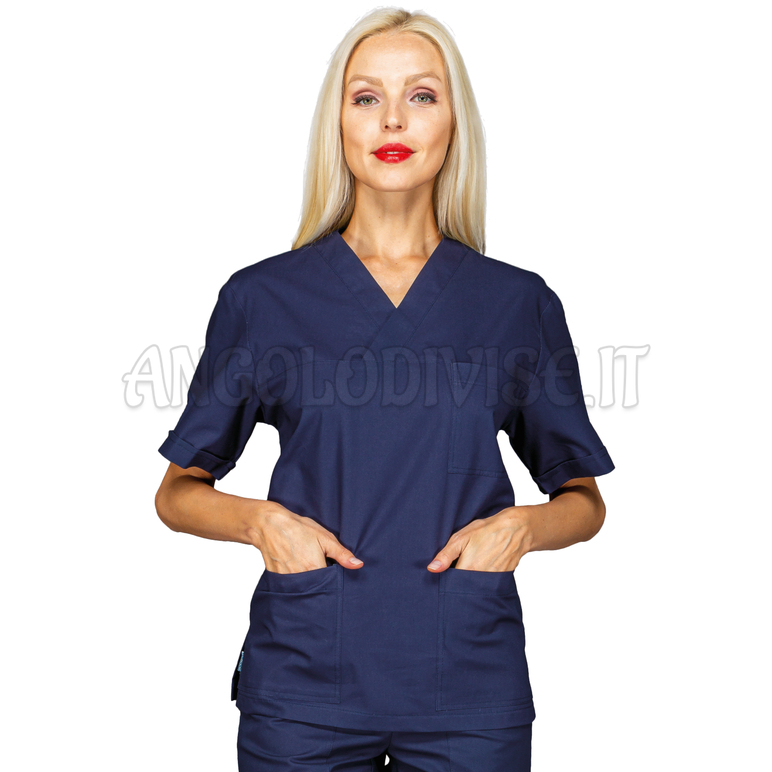 ISACCO CASACCA COLLO A V BLU  M/M UNISEX 100 % COTTON