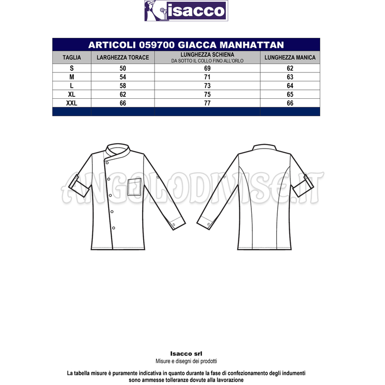 ISACCO GIACCA CUOCO MANHATTAN M/M GRIGIO + CODINO BIANCO 65% POLYESTER  35% COTTON